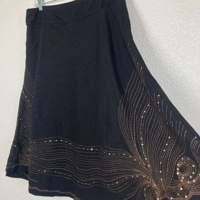 Carole Little Skirt Womens 14 Black Linen Rayon Midi Sequin Embroidered Lined - Image 1 of 4
