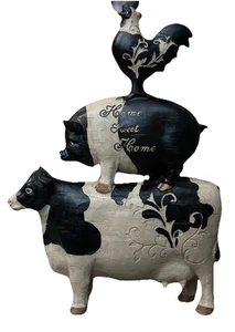 Stacked Farm Animal Sculpture Figurine Whimsical Cow Pig Rooster Statue 13” Tall - Picture 1 of 7