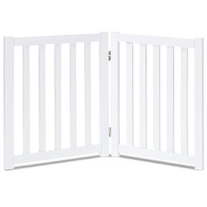 2-Panel Wooden Free Standing Foldable Dog Gate – Solid Hardwood 24" High, Ste... - Picture 1 of 8