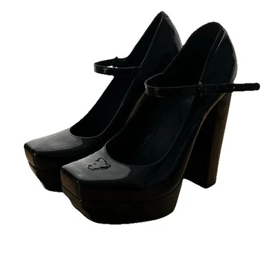 Alice & Olivia Platform Mary Janes Black Patent Leather EU 37 US 6.5 Square Toe - Image 1 of 4