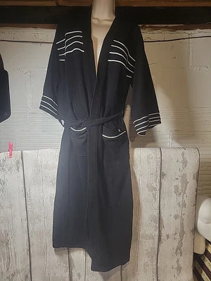 PLAYBOY женщин черный халат белая полоса карманы размер маленький EUC - Изображение 1 из 4