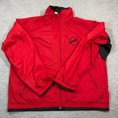FILA Jacket Mens XL Red Black Windbreaker Full Zip Nylon Retro 90s Track Style - Image 1 of 4