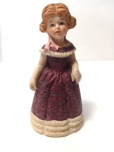 Enesco 1980 Bisque Victorian Girl Bell Dinner Bell Purple Dress Delicate - Picture 1 of 9