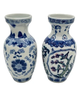 Paar Vase Vintage blau und weiß Canton China 6" hoch - Bild 1 von 8