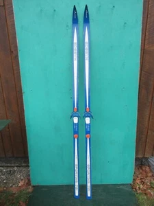 NICE OLD VINTAGE Wooden 75" Snow Skis Has BLUE and WHITE Finish - Picture 1 of 3
