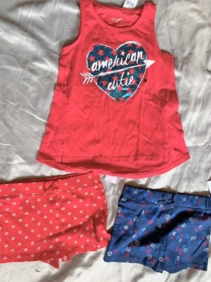 GIRLS - 3pc lot sz S/M NWT TOUGHSKINS tank top shirts, skort shorts, red, blue - Image 1 of 4