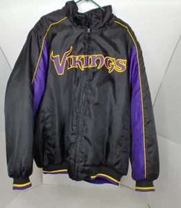 NFL Minnesota VIKINGS Extra Large Coat Jacket Embroidery Fleece Lined Purple Zip - Picture 1 of 9