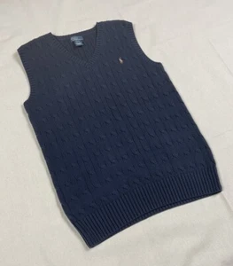 vtg POLO Ralph Lauren Cable Knit Sweater VEST navy BOY'S SIZE XL (18-20 ) - Picture 1 of 6