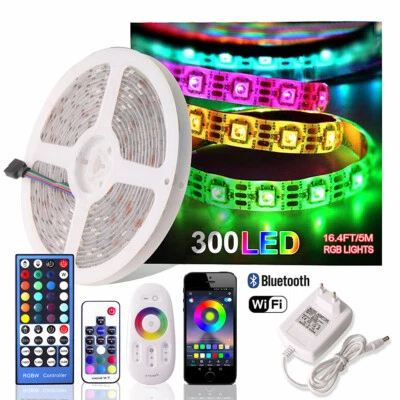 DC 12V RGB LED Strip Wifi 5050 Neon Strip Light Bluetooth Remote Power Adapter - Image 1 of 4