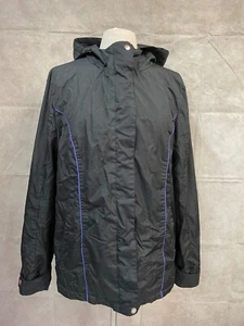 Vintage Faded Glory Jacket Women Black Windbreaker Hooded Snap Inside Zip Size L - Picture 1 of 6