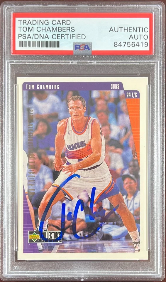 Tom Chambers auto 1998 Upper Deck #308 card Phoenix Suns PSA Encapsulated - Image 1 of 3