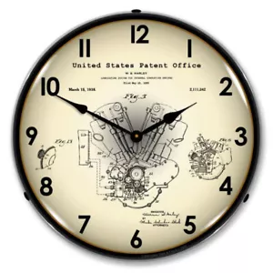 Harley Davidson Knucklehead 1938 Patent, Lighted Backlit LED Wall Clock - Picture 1 of 6