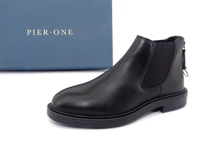 PIER ONE LEATHER Stiefelette Chelsea Boots Damen Schuhe Schwarz Leder Gr. 39 - Bild 1 von 11