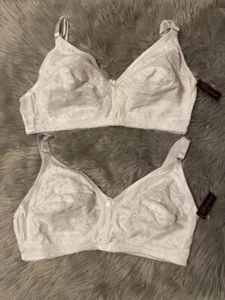 Dynashape Bra Womens Size 42D White Floral Lace Unlined Wireless Back Closure - Picture 1 of 8