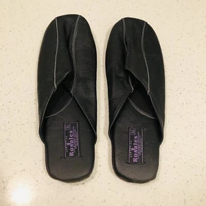 Herren Leder Pantoletten Slipper biegsam schwarz flach handgefertigt geschlossene Zehe Hausschuhe - Bild 1 von 10