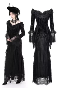 DARK IN LOVE Damen schwarz Gothic Rose kalte Schulter sexy langes Fischschwanzkleid - Bild 1 von 21