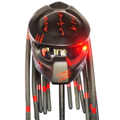 Predator Matt Black Red Open Face Motorcycle Helmet Custom Pro-Wolf Casco  - Image 1 of 4