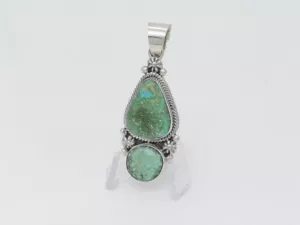 Native American Navajo Handmade Sterling Silver & Sonoran Turquoise Pendant - Picture 1 of 9