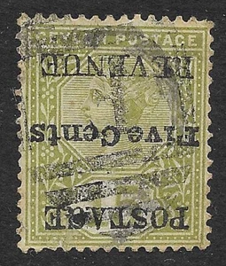 CEYLON 1890, QV, 5c sobre 15c Verde Oliva SG233a, 'RECARGO INVERTIDO', Usado Fino - Imagen 1 de 2