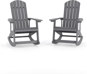 Savannah All Weather Adirondack Rocking Chairs, Polyresin Wood Adirondack Chair - Picture 1 of 12