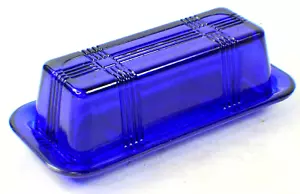 Hazel Atlas Vintage Criss Cross Butter Dish Cobalt Blue Glass 1 Stick 1/4 Lb - Picture 1 of 7