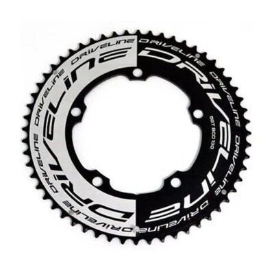 Driveline AL7075 Road Bike Bicycle TT Chainring 56T, BCD 130mm , Black x White - Image 1 of 3