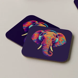 DJ Elephant Music Coaster Drinks Mats Tea Coffee Coasters Headphones - Picture 1 of 1