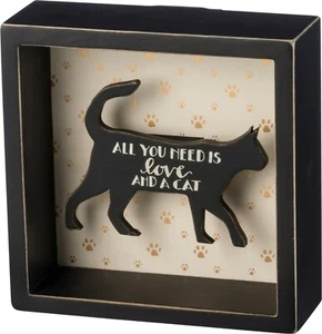 primitive by kathy Reverse Box Sign - All You Need Is Love And A Cat - Picture 1 of 1
