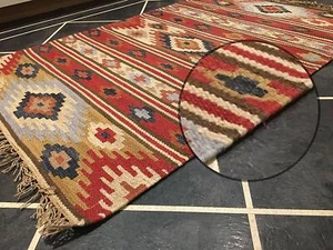 Wohnzimmerteppich rot Kilim geometrisch feine Wolle Baumwolle ethischer Bereich Läufer Teppiche - Bild 1 von 19