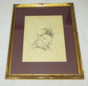 Jesus Hugging Lamb KFB Kathleen Brown: 13.5 x 10.5 ins in 21 x 17.5 Wooden Frame - Picture 1 of 4