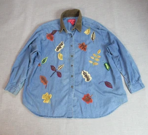 Vintage Venezia Vitale Shirt Womens 22/24 Blue Denim Floral Button Granny Core - Picture 1 of 14