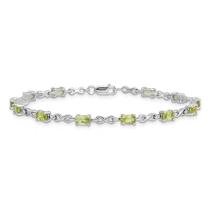 925 Sterling Silver Peridot Chain Tennis Charm Bracelet - Picture 1 of 12