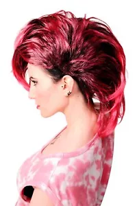 Wig Fancy Dress Carnival Punk Glam Vamp Teased Black Pink - Picture 1 of 4