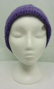 Handmade Ladies Beanie Bucket Hat Cap Lid One Size Stretch Purple Crochet - Picture 1 of 4