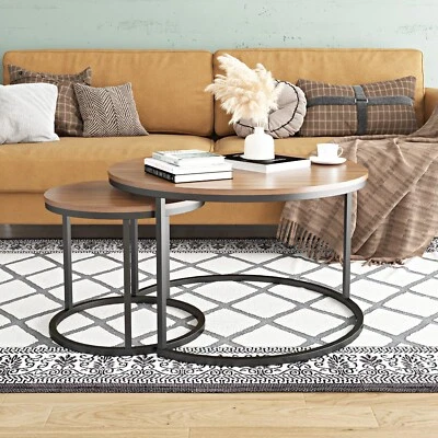Nesting Coffee Tables Set of 2, Round Stacking Sofa Side Tables for Living Room - Image 1 of 4