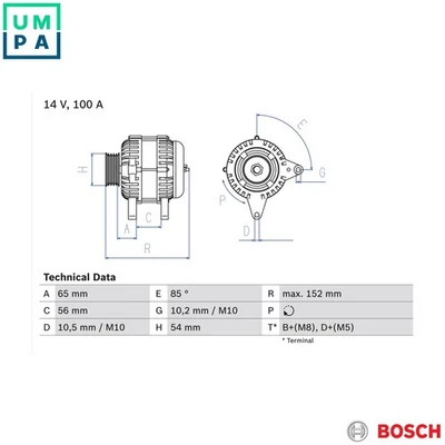 ALTERNATOR 0 986 047 270 FOR ALFA ROMEO VAUXHALL ZAFIRA/Mk/II ASTRAVAN/IV 1.8L - Image 1 of 4