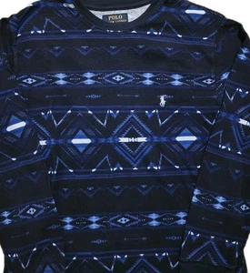 Camisa Polo Ralph Lauren Para Hombres M Azul Azteca Suroeste Pullover Térmico Waffle  - Imagen 1 de 6