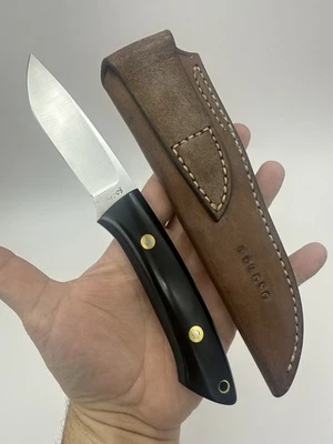 Custom J.D. Clay Skinning Knife & Sheath-Black Handle Brass Silver - Beautiful - Image 1 of 4