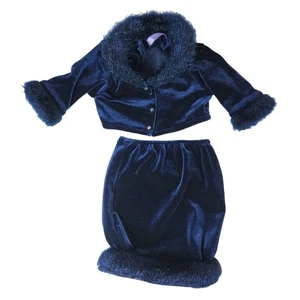 American Girl Twilight Holiday Outfit Blue Velour Skirt Faux Fur Jacket 2000 - Picture 1 of 9