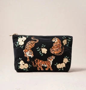 Elizabeth Scarlett London Black Velvet Tiger Print Apricot Everyday Pouch Tasche - Bild 1 von 9