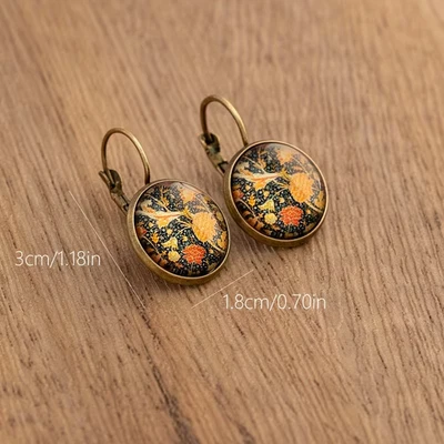 Vintage Ethnic Floral Print Round Dangle Earrings Copper Jewelry Exquisite Gift - Image 1 of 3