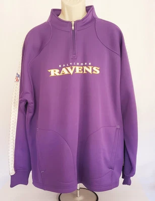 Suéter masculino NFL Baltimore Ravens Reebok 1/4 zíper pulôver desempenho GG roxo - Imagem 1 de 4