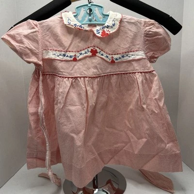 Vestido Vintage Niña Rojo Y Blanco Pequeño Guinga Cereza Temática Primavera Verano Foto 1 de 4