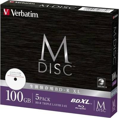 Verbatim M-DISC BD-R XL 100GB 5-Pack 2-4x Inkjet Printable White Japan BDXL JP - Image 1 of 2