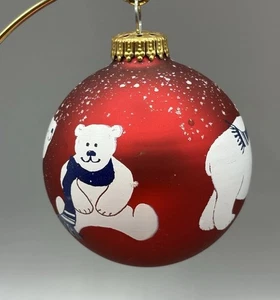 Bola de Navidad de vidrio rojo KREBS OSO POLAR 3 1/2" - Imagen 1 de 7