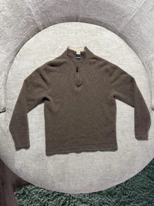 Davis & Squire Sweater Mens Medium Brown 100% Cashmere Quarter Zip Mock Neck - Picture 1 of 10