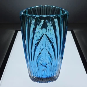 Studio Nova blaue Kristall Dreieck Form 10" Vase Vintage Bleiglas Japan - Bild 1 von 9