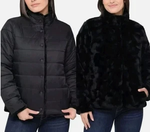 Nicole Miller Damen Gr. XXL (18) Wendejacke Kunstfell Puffer, schwarz 2 - Bild 1 von 1