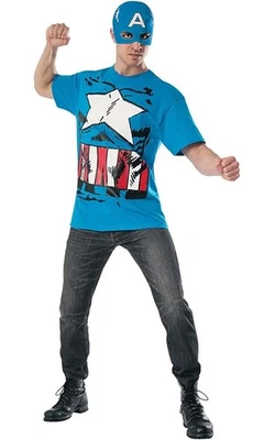 CAMISETA Y MÁSCARA TOP CAPITÁN AMÉRICA CLÁSICO CON LICENCIA DISFRAZ DE SUPERHÉROE ADULTO HOMBRE Foto 1 de 2