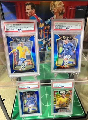 4 PSA Neymar Jr. Card Lot 2015 Blue PSA 10 + 9 + 2015 Yellow PSA 9 + 2018 PSA 9 - Image 1 of 4